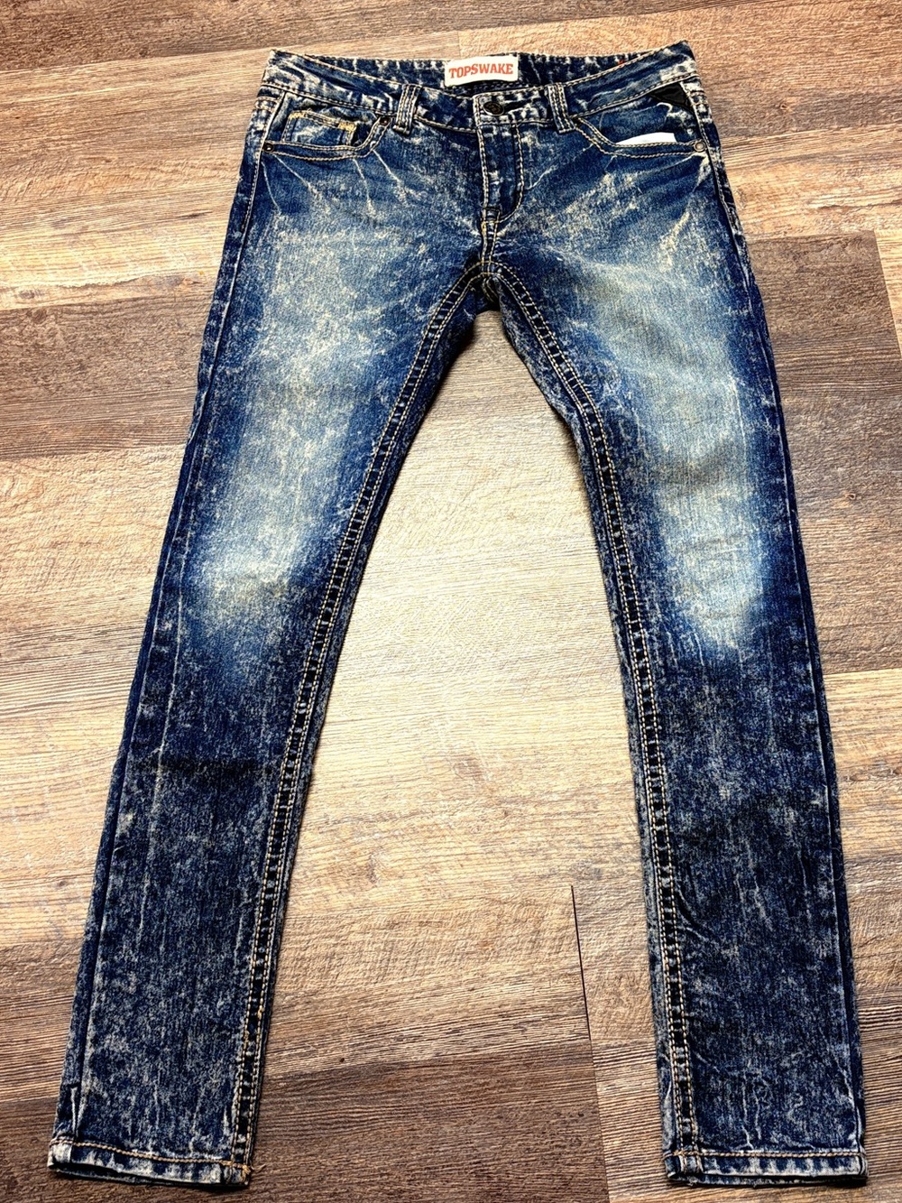 Topswake Blue Acid Washed Slim Fit Jeans